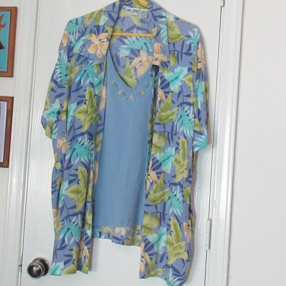 SUN RIVER Floral Rayon Short Sleeve Top Blouse 3X